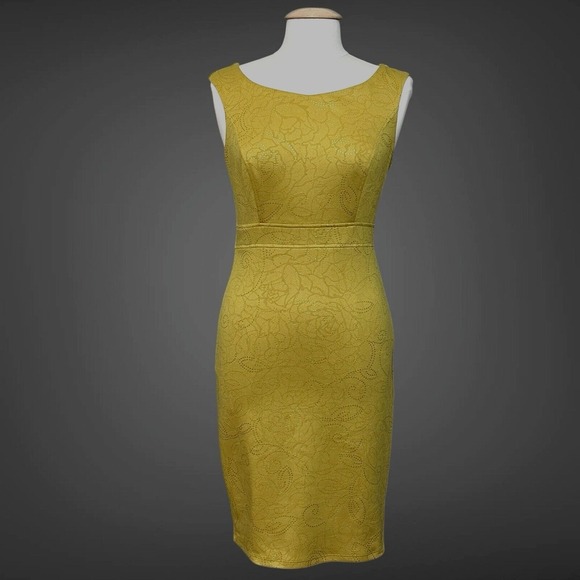 Dresses & Skirts - Vintage Y2K Womens Dress M Mustard Yellow Sparkle Fitted Bodycon Retro 90s USA